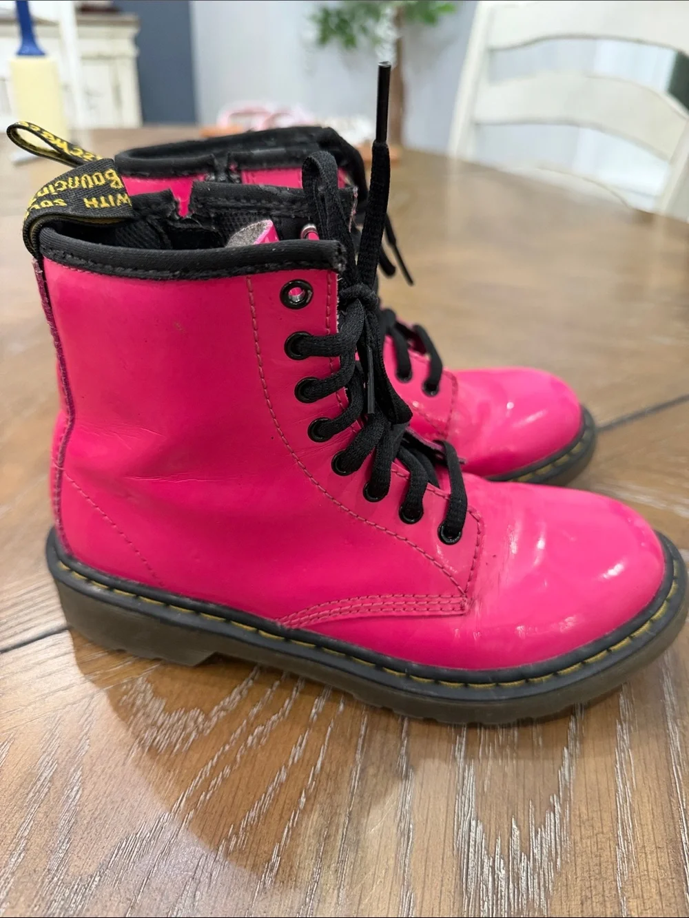Dr. Martens Kids Hot Pink Lace-Up Boots with Black Laces